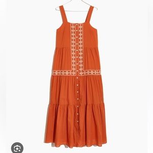 Madewell Embroidered Button-Front Tiered Midi Dress